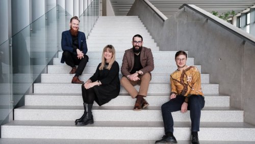 Prof. Ewa Domańska, dr Mikołaj Smykowski, Michał Kępski, Tomasz Wiśniewski, fot. Adrian Wykrota