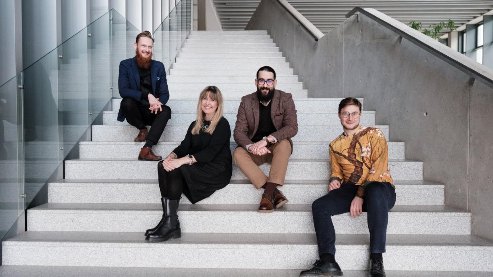 Prof. Ewa Domańska, dr Mikołaj Smykowski, Michał Kępski, Tomasz Wiśniewski, fot. Adrian Wykrota