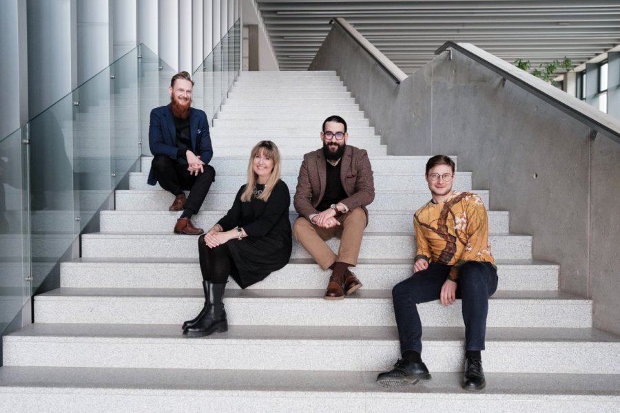 Prof. Ewa Domańska, dr Mikołaj Smykowski, Michał Kępski, Tomasz Wiśniewski, fot. Adrian Wykrota